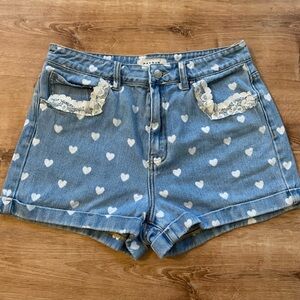 PacSun Light Blue Heart Print Jean Shorts Denim